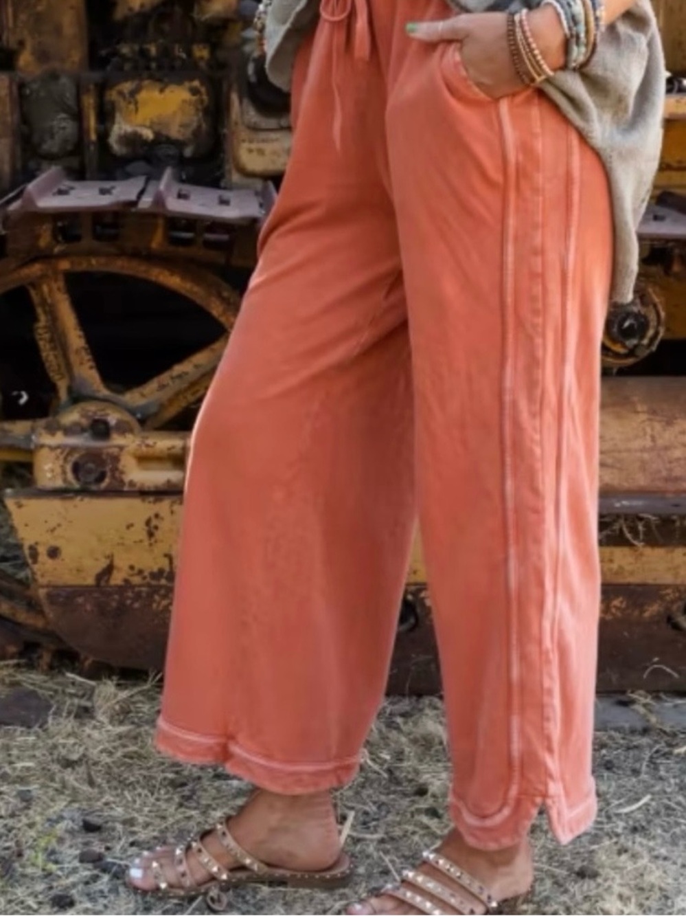 Three Bird Nest Burnt Orange Gathered Waist Pants Sz M So Comfy!!